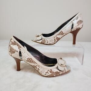Mob Wife Snakeskin Peep Toe Heels 7.5 Serpent Indie Sleaze White Cream Brown